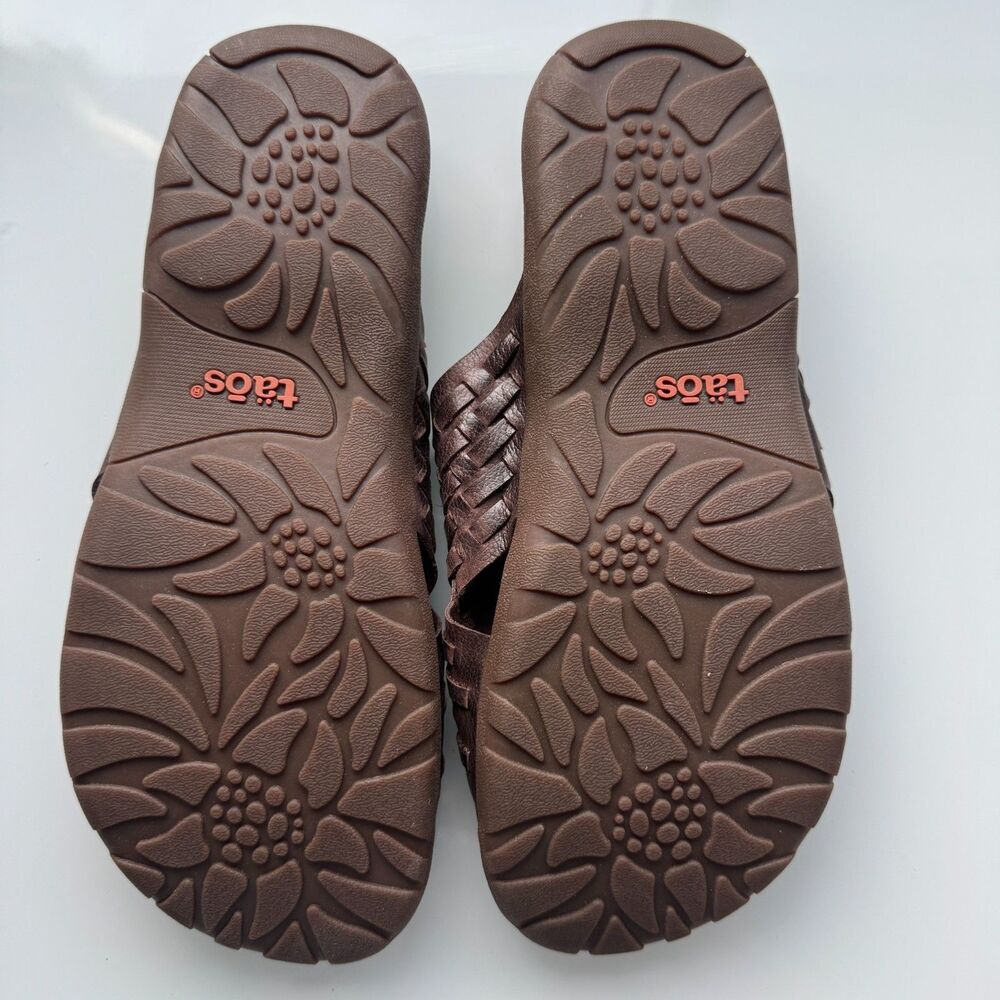 Taos Guru Woven Chocolate Brown Leather Slide Sandals Comfort Shoes Womens US 9 - Picture 4 of 7